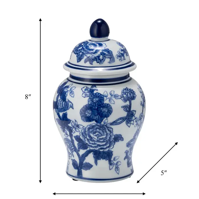 8" Blue and White Temple Jar