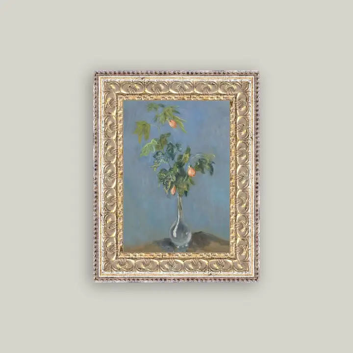 Flowers in A Glass Vase Framed Antique Art 5x7