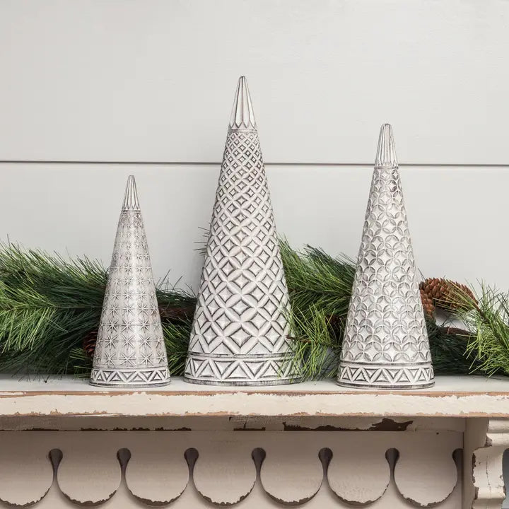 Christmas Small White Christmas Trees, Carved Wood Look