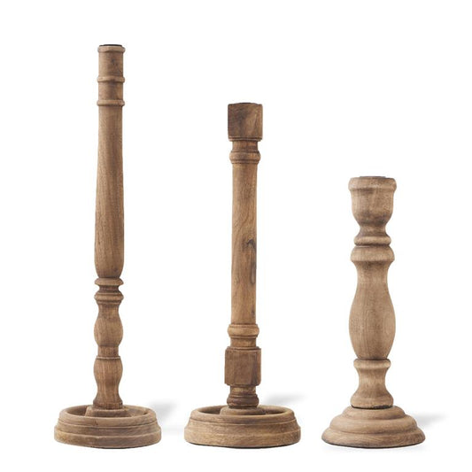 Christmas Large Brown Wood Taper Candleholder