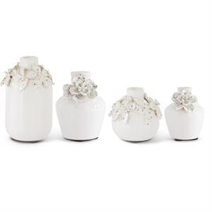 White ceramic vases w/ raised flowers #1