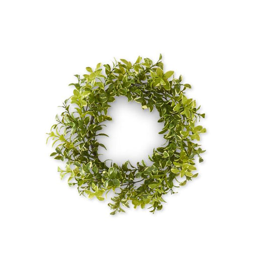13" Green with Cream Mini Leaves Candle Ring
