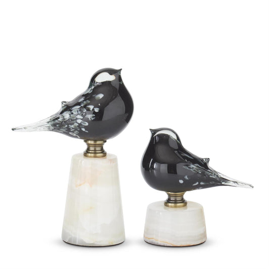 Small Black & White Speckle Glass Bird on White