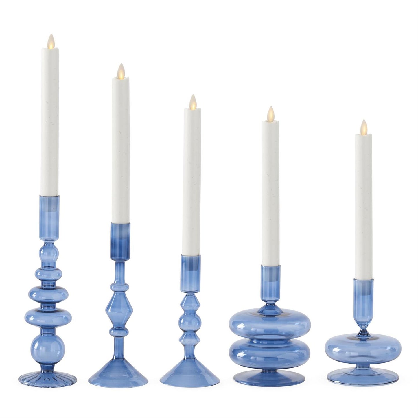 XL Handmade Blue Glass Modern Taper Candleholder
