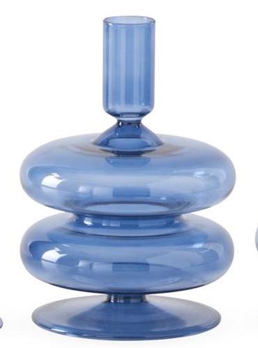 S Handmade Blue Glass Modern Taper Candleholder