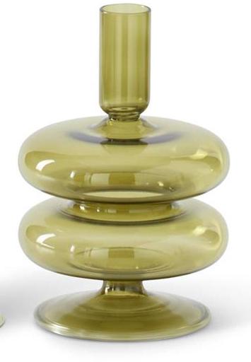 S Handmade Green Glass Modern Taper Candleholder