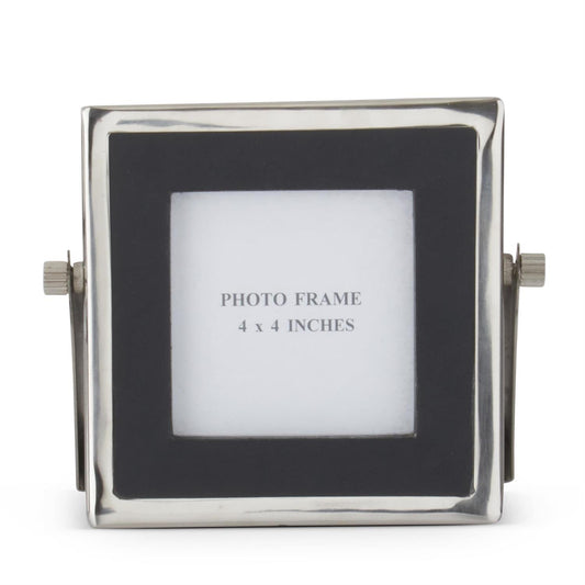 6.25 Inch Black Vegan Leather & Silver Metal Square