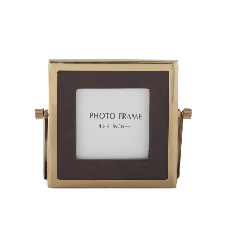 6.25 Inch Brown Vegan Leather & Gold Metal Square