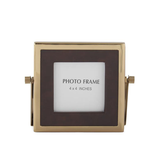 6.25 Inch Brown Vegan Leather & Gold Metal Square