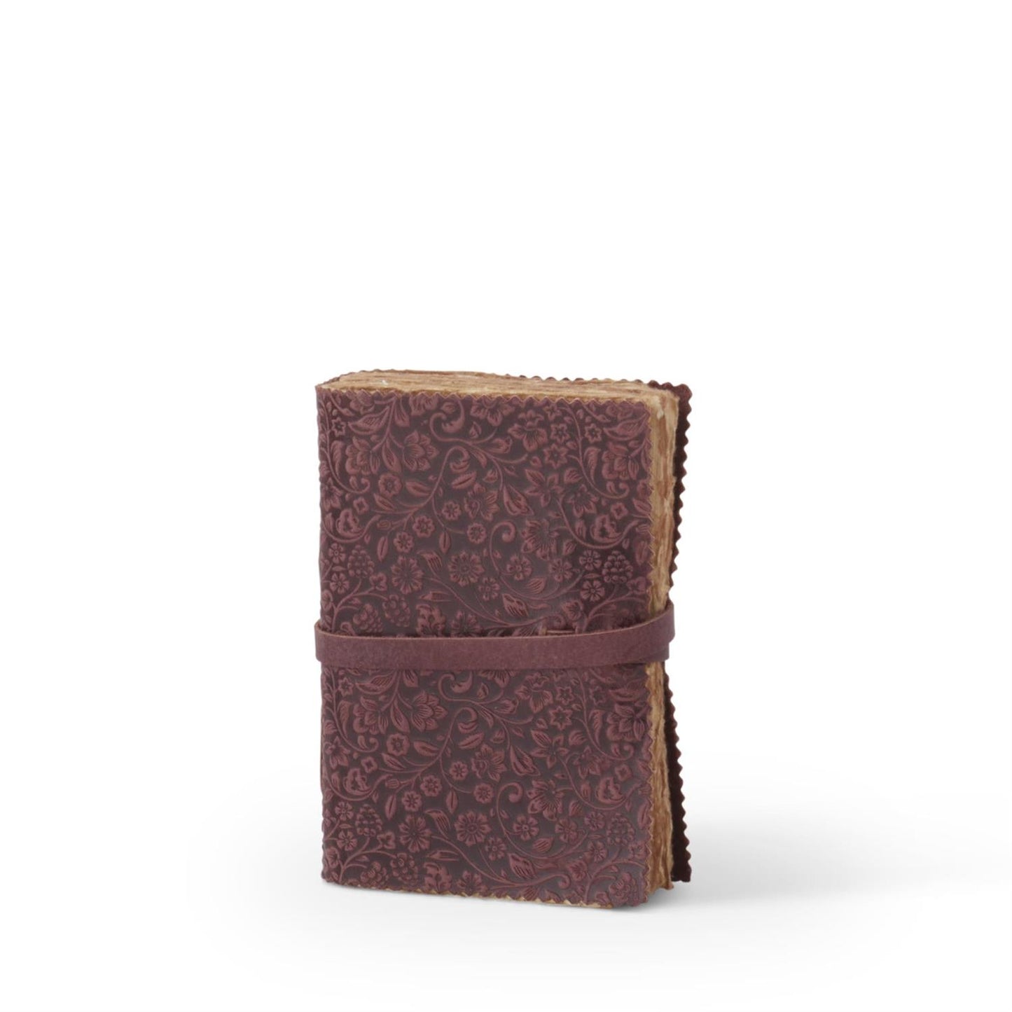 Deep Red 6 Inch Leather Floral Embossed Handcraft Notebook