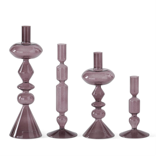 Set of 4 Handcrafted Purple Glass Modern Taper Cand
