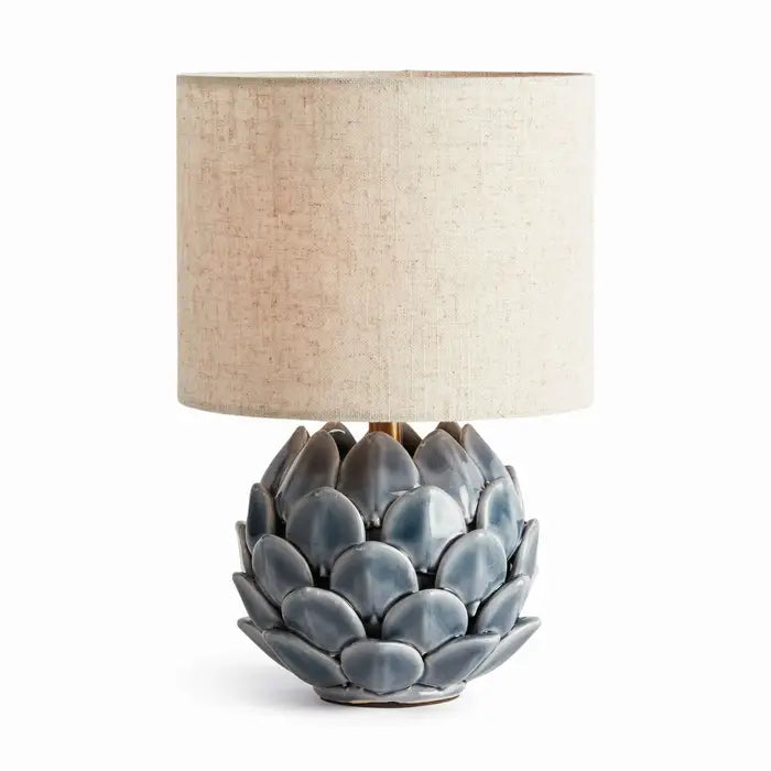 Declan Lamp - Blue Ceramic & Linen Lamp - Artichoke - 12"