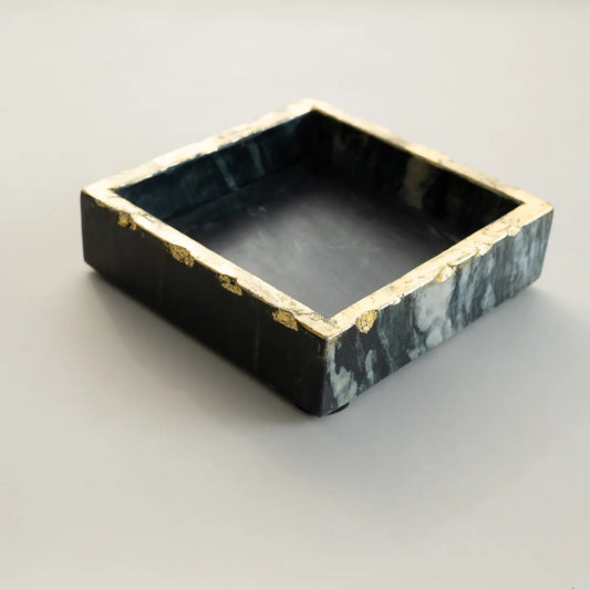 Small Black Marble Napkin Box with Gold Edges