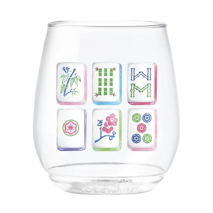 Mahjong Tiles 14oz Stemless Wine Glass Tossware 4 in a pack
