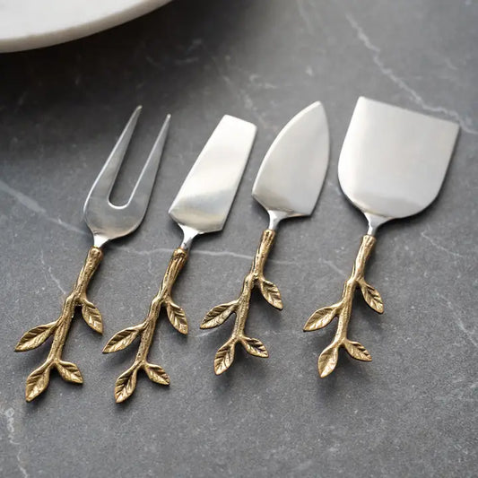 Gold Leaf Bud Cheese Knives Set of 4