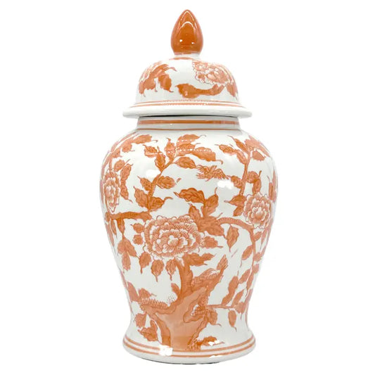 Orange & White Lotus Chinoiserie Ginger Jar