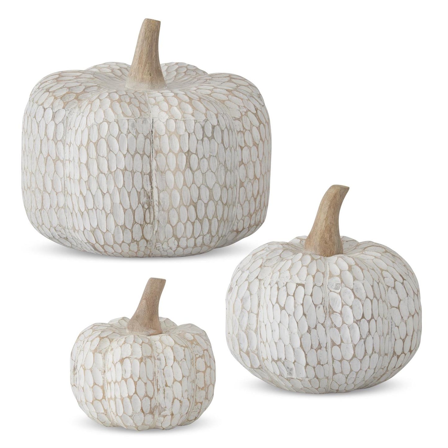 Small White Carved Mango Wood Pumpkin