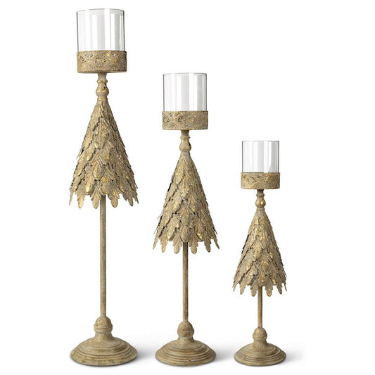 Christmas Large Gold Metal Tree Candleholder w/Glass