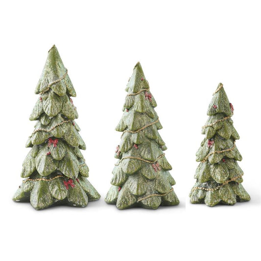 Christmas Large Resin Green Glitter Tree with/Gold Garland