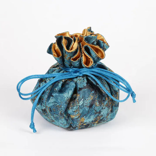 Abstract pattern brocade jewelry pouch-black and blue
