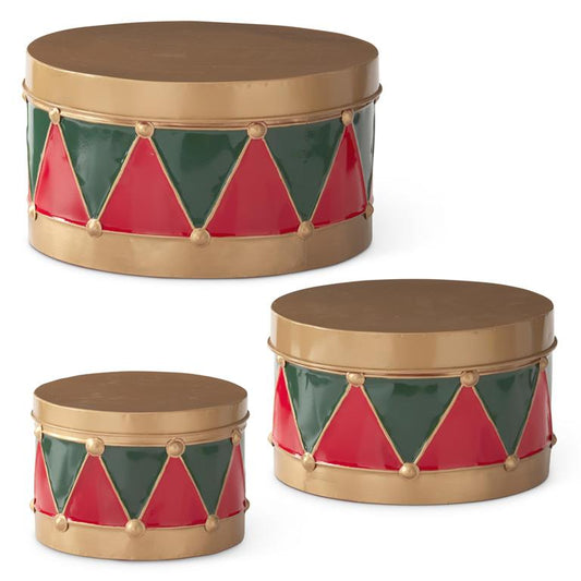 Christmas Large Red & Green Harlequin Metal Drum Containers