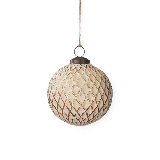 Christmas 4 Inch Cream & Gold Glass Ornament
