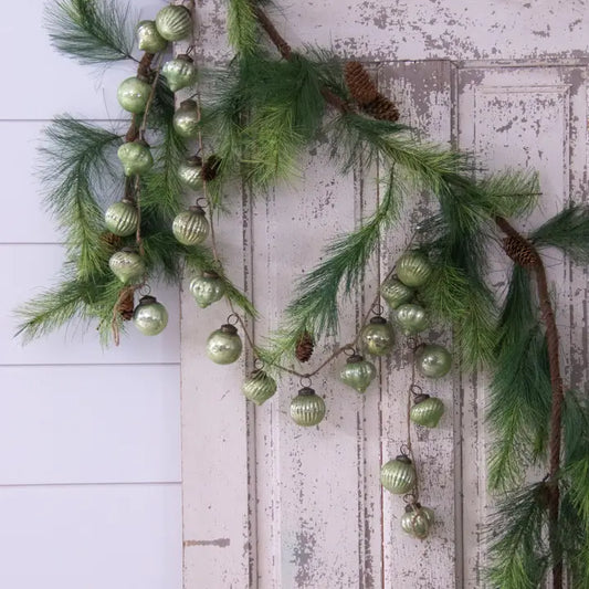 Christmas Garland - Green Mercury Glass Ornaments