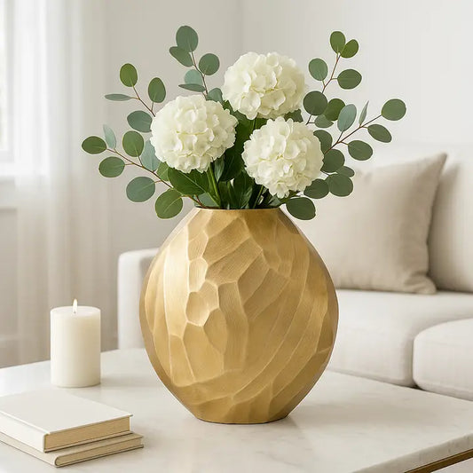 Metal Modern Hammered Decorative Vase - Gold, 14 in.