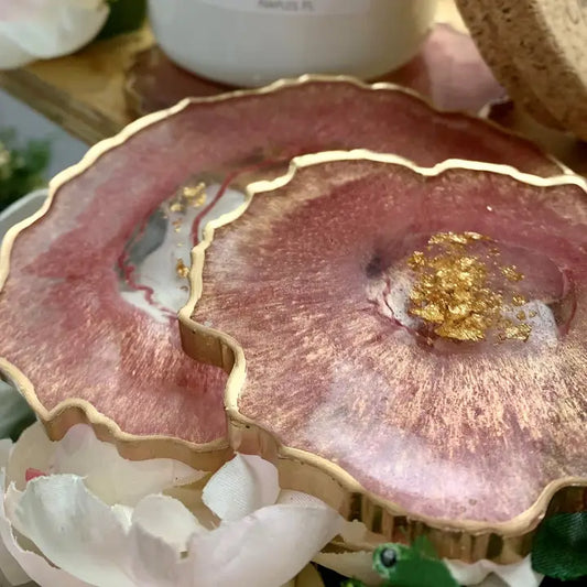Free Form Geode Coasters Rose, Gold Set of 4