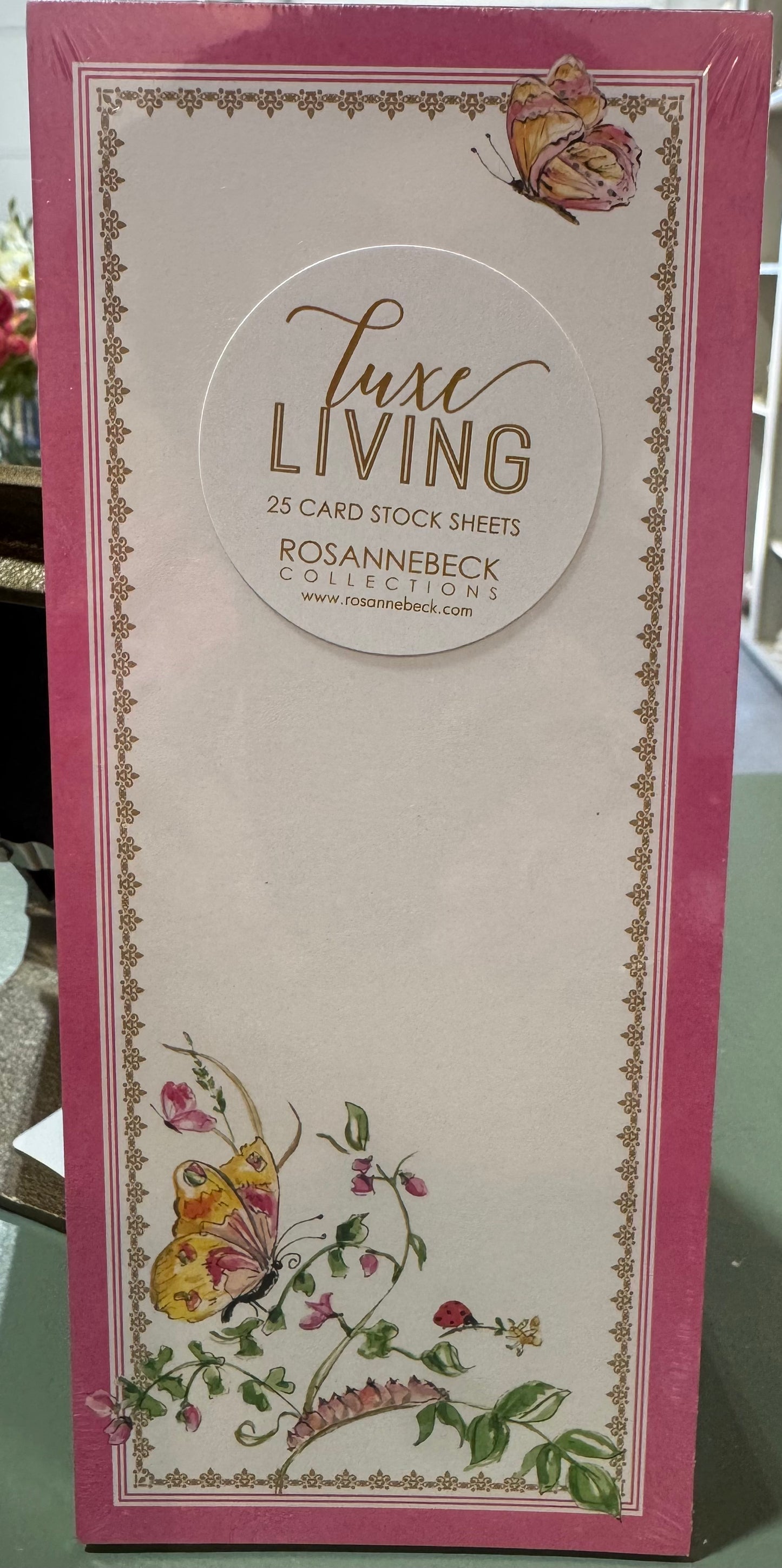 Luxe Skinny Pad - Hand Painted Pink and Yellow Butterflies and Vines1