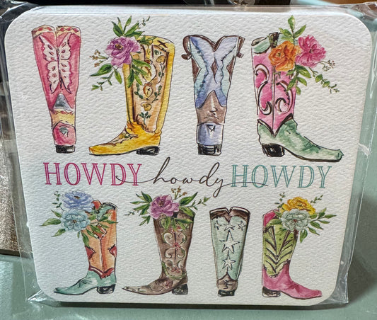 Square Coaster Handpainted Howdy Howdy Fancy Boots