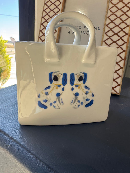 Two Blue Dogs Tote Vase