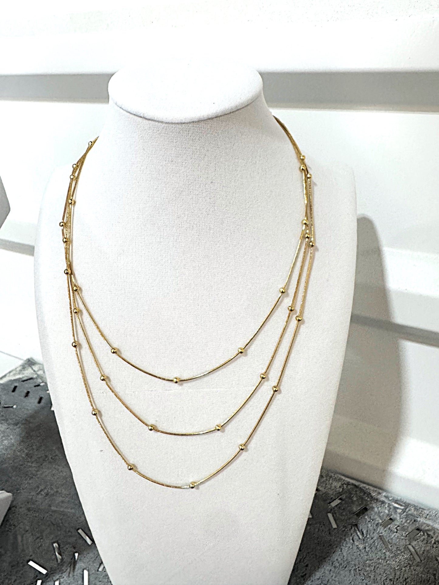 12" Gold Bead 3 Layer Necklace