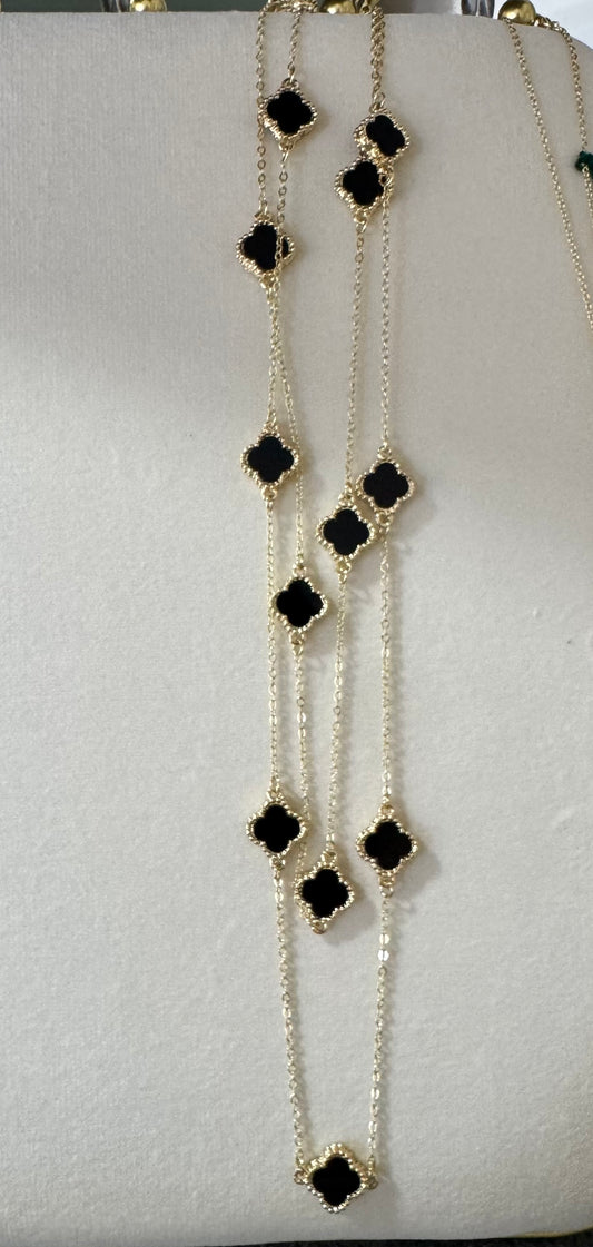 18" Gold and Black Clover Necklace