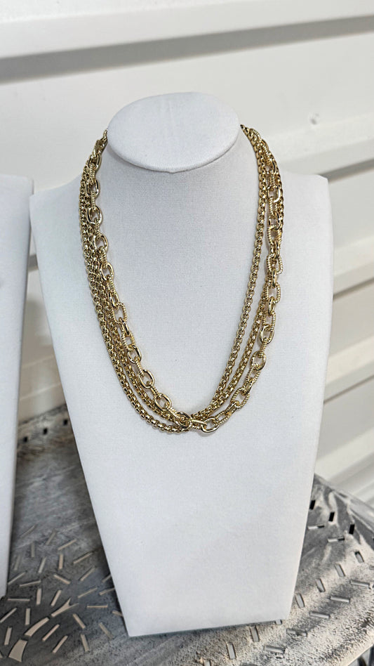 12" Gold 3 Layer Necklace with Oval Chain Link