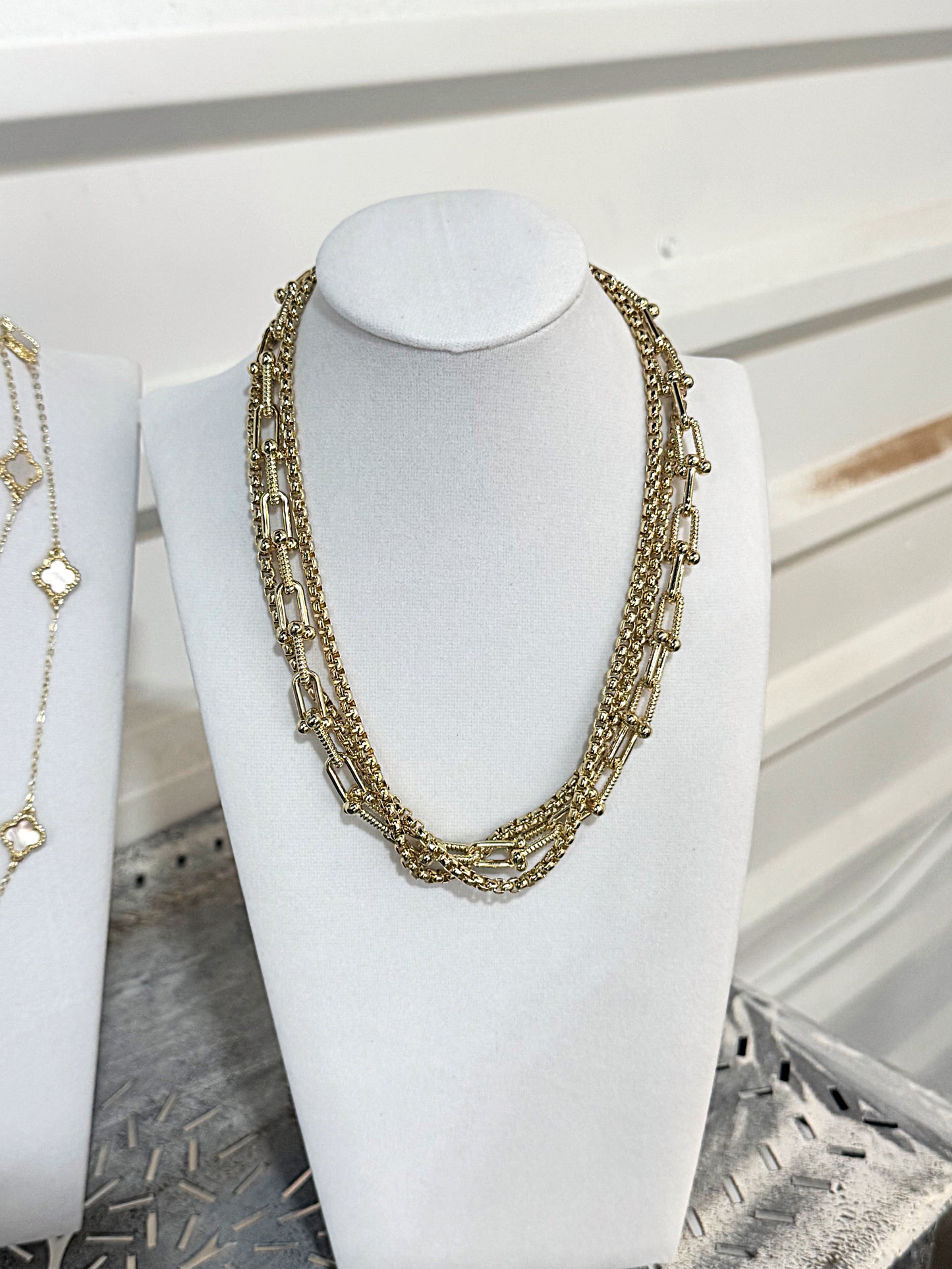 12" GOLD 3 Layer Necklace w/Rectangle Chain Link