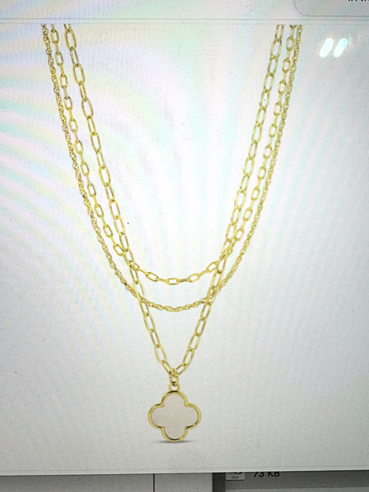 16" Gold Layered Necklace with White Clover