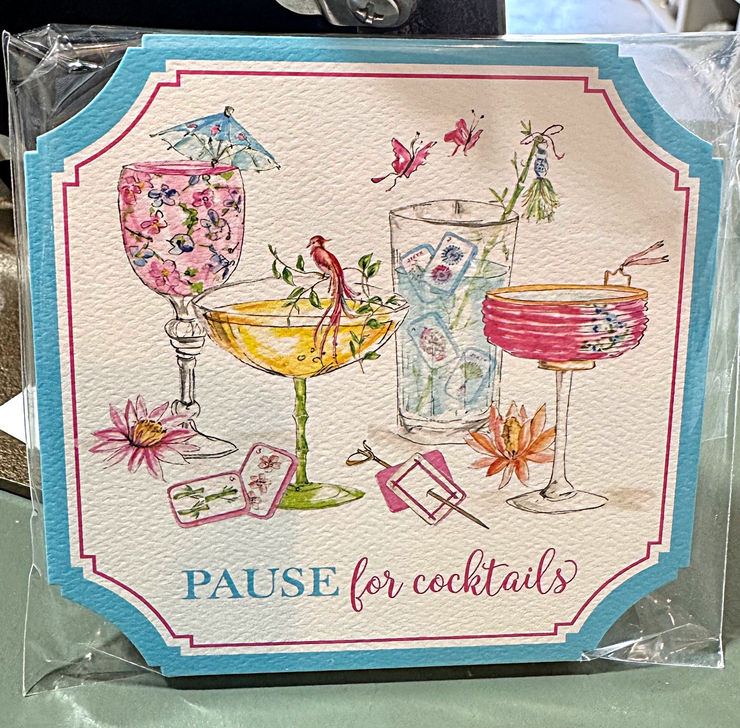 Ticket Coaster Handpainted  Mahjong Cocktails Pause for Cocktails