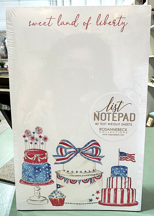 Notepad Handpainted Weet Lan of Liberty Red White and Blue Cakes