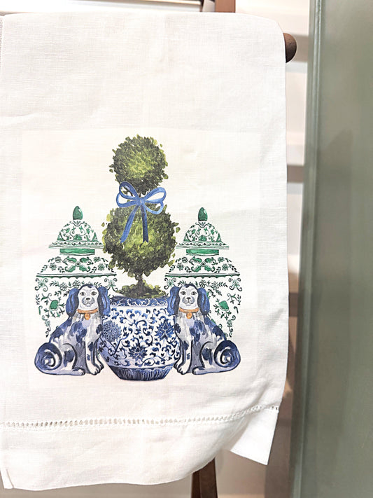 Blue Topiary Linen Towel