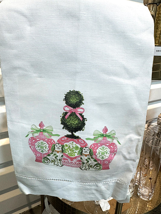 Pink Topiary Linen Towel