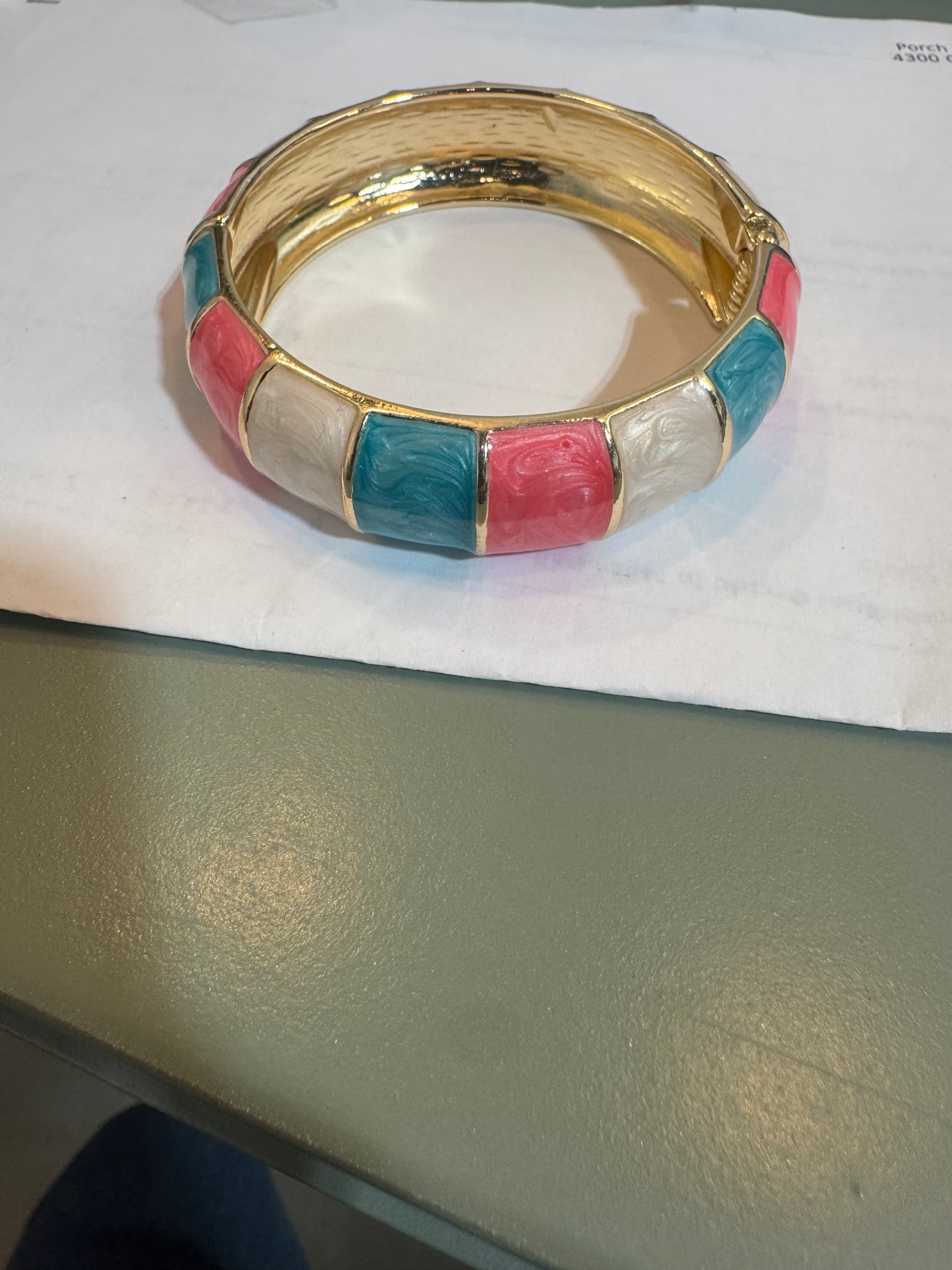 Enamel Pink/Turquoise/White Bangle Bracelet