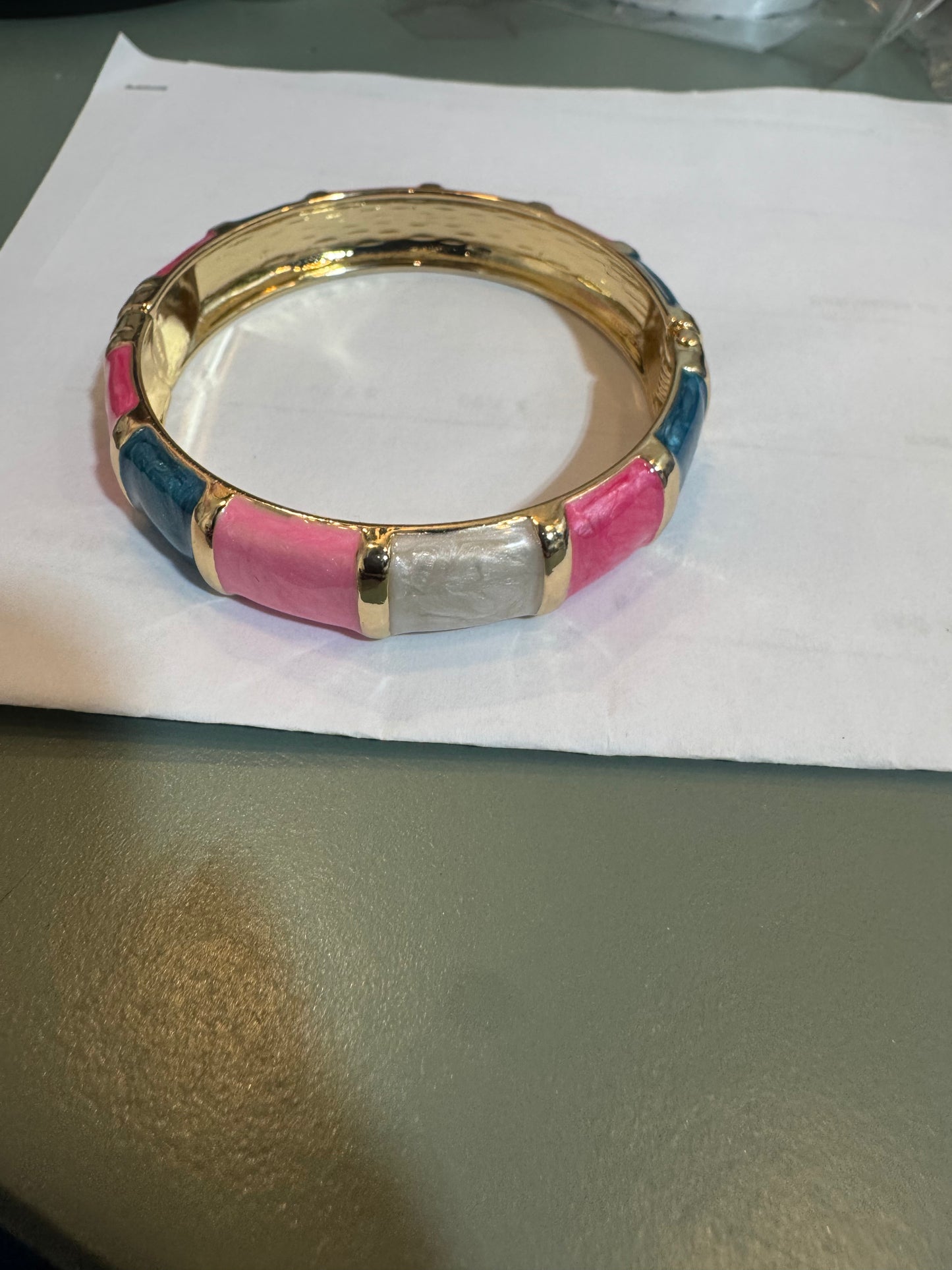 Medium Enamel Pink/Turquoise/White Bangle Bracelet
