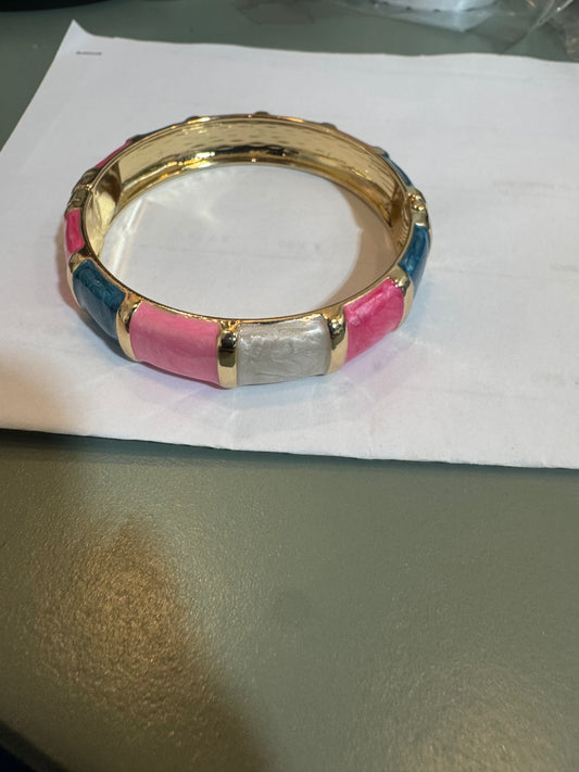 Medium Enamel Pink/Turquoise/White Bangle Bracelet