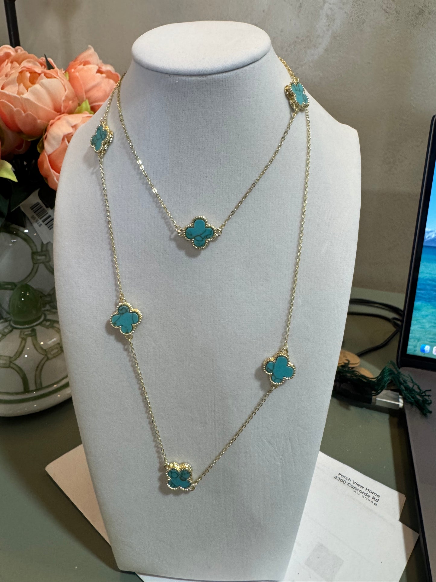 36" Large Turquoise Clover Necklace