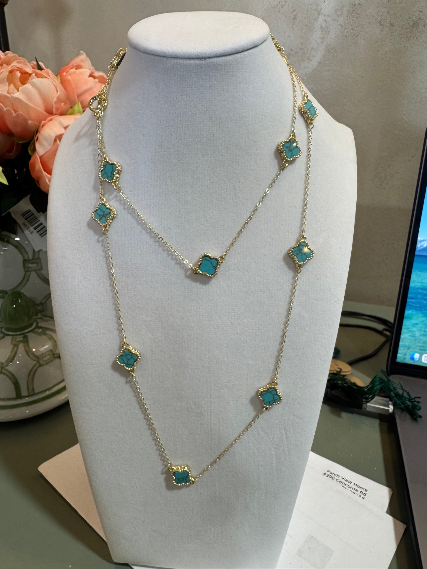 36" Turquoise Small Clover Necklace