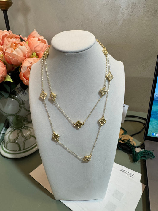 36" Gold/Crystal Clover Necklace