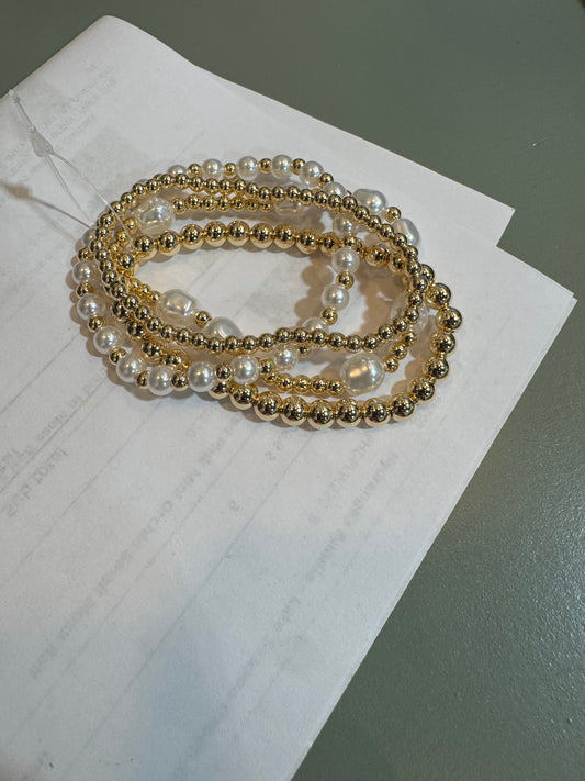 4 Piece Gold/Pearl Ball Bracelet