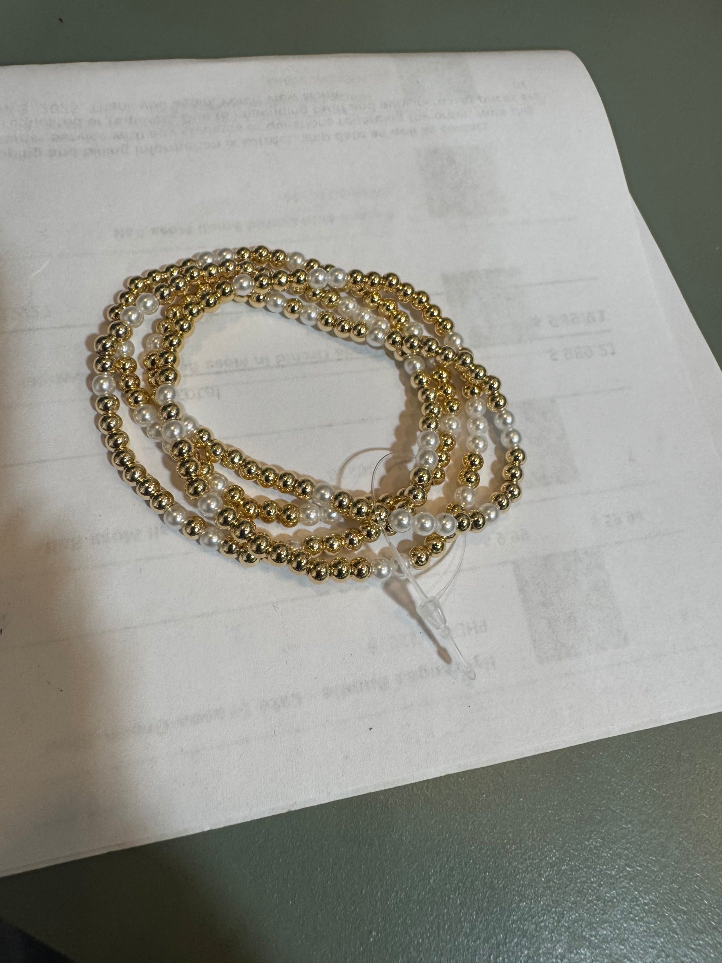 Small 4 Piece Gold/Pearl Ball Bracelet