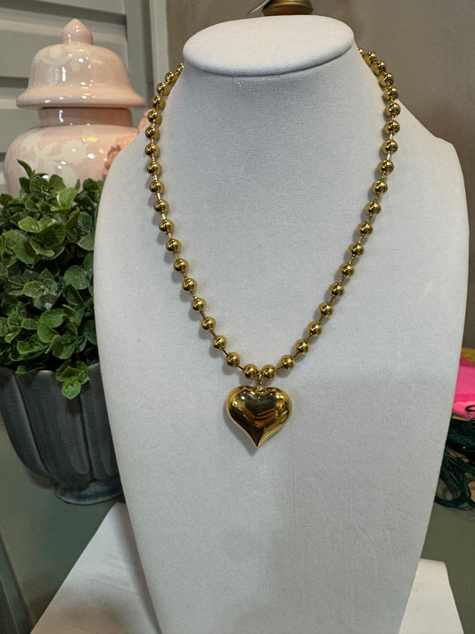 16" Gold Heart With Ball Chain Necklace